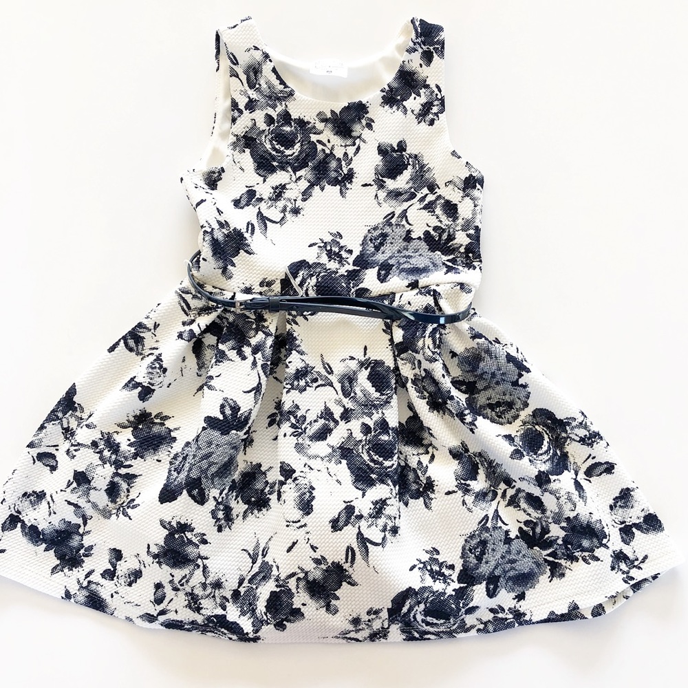 White & Blue Floral Flare Dress